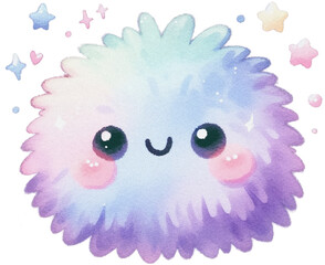 Fluffy lovely monster watercolor pastel noise clipart, transparent background, PNG type