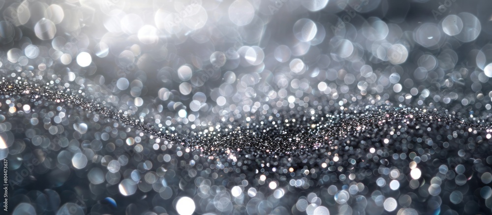Poster a blurred image featuring a black and white background with sparkling silver particles creating a bo