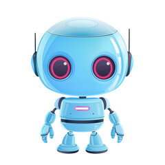 Cartoon chat bot. White 3d style blue robot on transparent background.