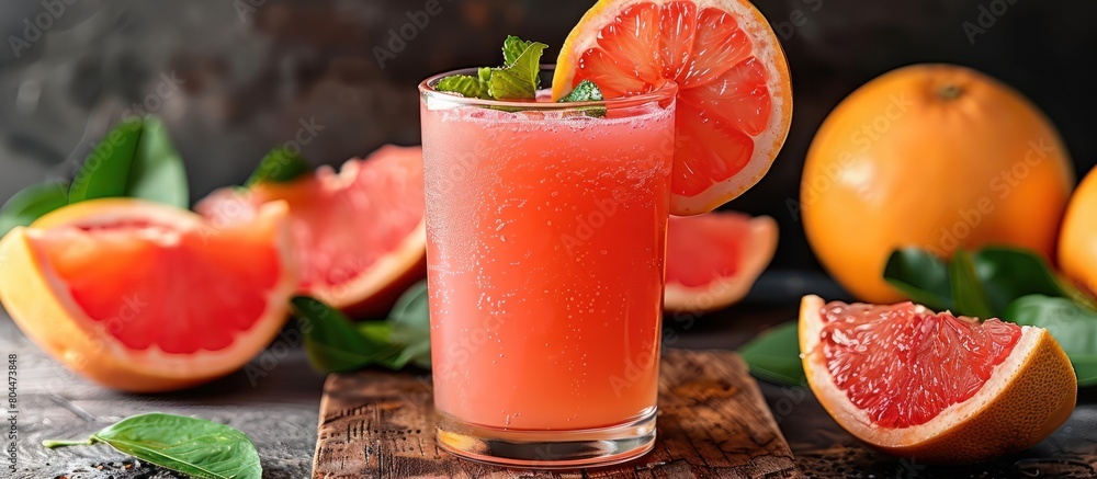Poster refreshing grapefruit juice and grapefruit