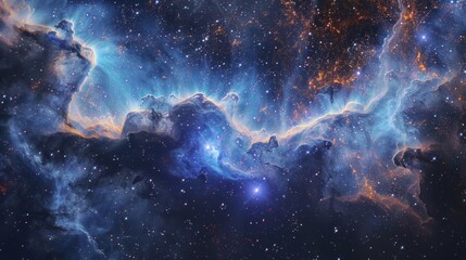 A nebula resembling a celestial ocean with swirling waves and hidden bioluminescent creatures