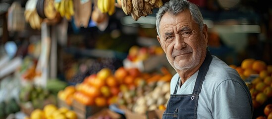 Middle-Aged Latin Man at Fruit Stand