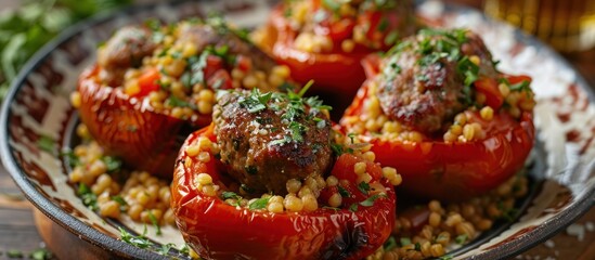 Plate of Stuffed Tomatoes and Meatballs