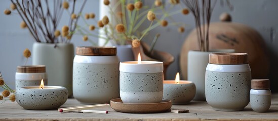 Group of Candles on Table - obrazy, fototapety, plakaty