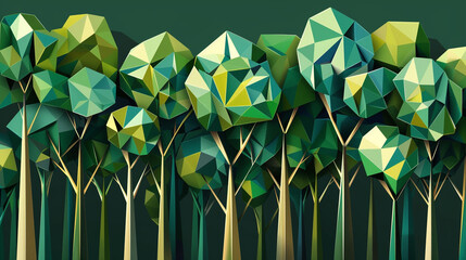 A forest made of geometric shapes, where each tree is represented by its unique shape and color.