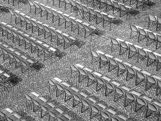 Chairs lined in symmetry 