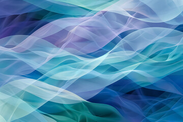 Abstract design featuring waves of vibrant blues and greens, creating a sense of fluid movement and textured depth.