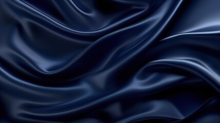Fototapeta premium Luxury dark blue soft silk satin wavy shinny fabric background texture.