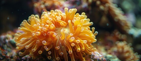 Vibrant Orange Sea Anemone in Aquarium