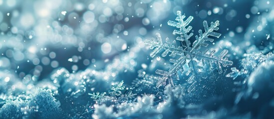 Detailed Snowflake on Blue Background