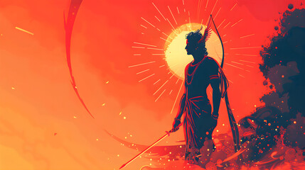 Surreal 2D minimal art of Lord Shri Ram the revered, vector illustration, Generative Ai - obrazy, fototapety, plakaty