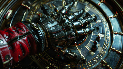 A hand is shown on a clock face with the numbers 1 to 12 - obrazy, fototapety, plakaty