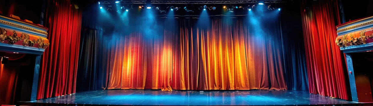 The theater as the closed curtain hints at the unfolding drama and excitement of the upcoming performance, inviting viewers to anticipate the magic of live entertainment.