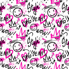 Urban street art graffiti style seamless pattern.