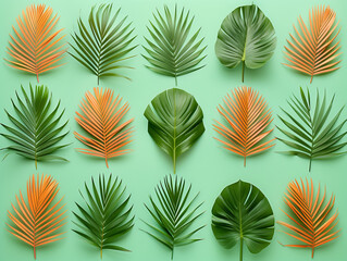  background with green leaves of palm tree