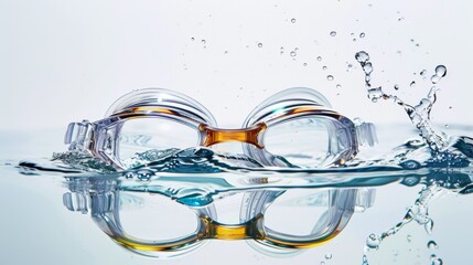 Swimming goggle with water splash isolated over plain background