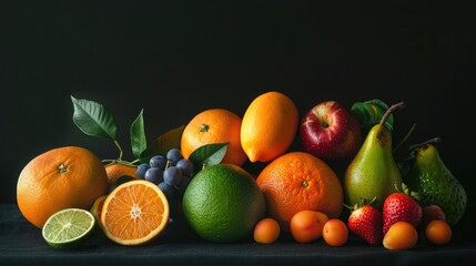 Colorful fresh fruit assortment on black background