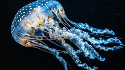 Majestic White-Spotted Jellyfish Gliding in Deep Blue Sea