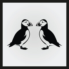 Puffin bird silhouette set Clipart on a hex color background