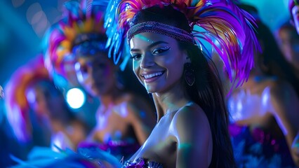 Brazilian samba dancers performing at Carnaval a lively and colorful celebration. Concept Carnaval,...
