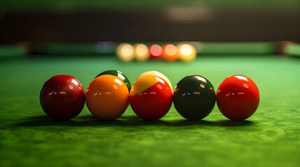 Fascinating Depiction of a Snooker Table Arranged According to the Official Rules and the Thrilling Atmosphere of the Match