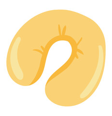 Neck pillow in flat design. Yellow inflatable soft cushion for travel sleep. Vector illustration isolated.