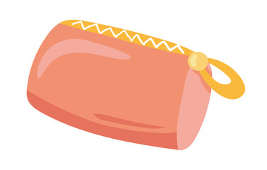 Cosmetic bag in flat design. Compact travel case with zip for makeup products. Vector illustration isolated.
