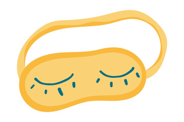 Sleeping mask in flat design. Cute bedtime accessory with closed eyes print. Vector illustration isolated.