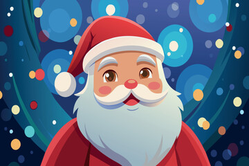Close-up of a cheerful Santa against a twinkling holiday backdrop