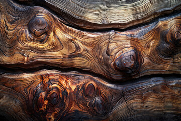 A close up of an old wooden table with wood grain, with visible textures and patterns. Created with Ai