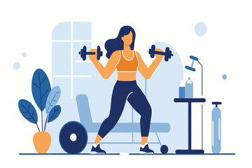 A woman is lifting dumbbells while doing exercises to strengthen her arms and shoulders