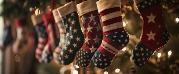 Patriotic-themed stockings hung with care , professional photography and light