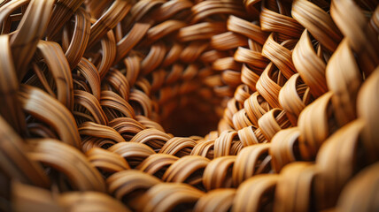 Close-up of a handwoven basket. - obrazy, fototapety, plakaty