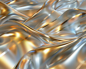Ribbons of light reflecting off metallic surfaces, abstract , background