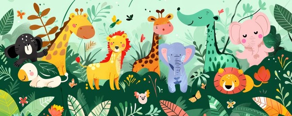 A group of cute animals in the jungle