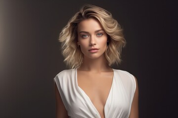 Naklejka premium Elegant Blonde in White Dress