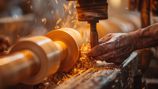 Person using a lathe for woodturning