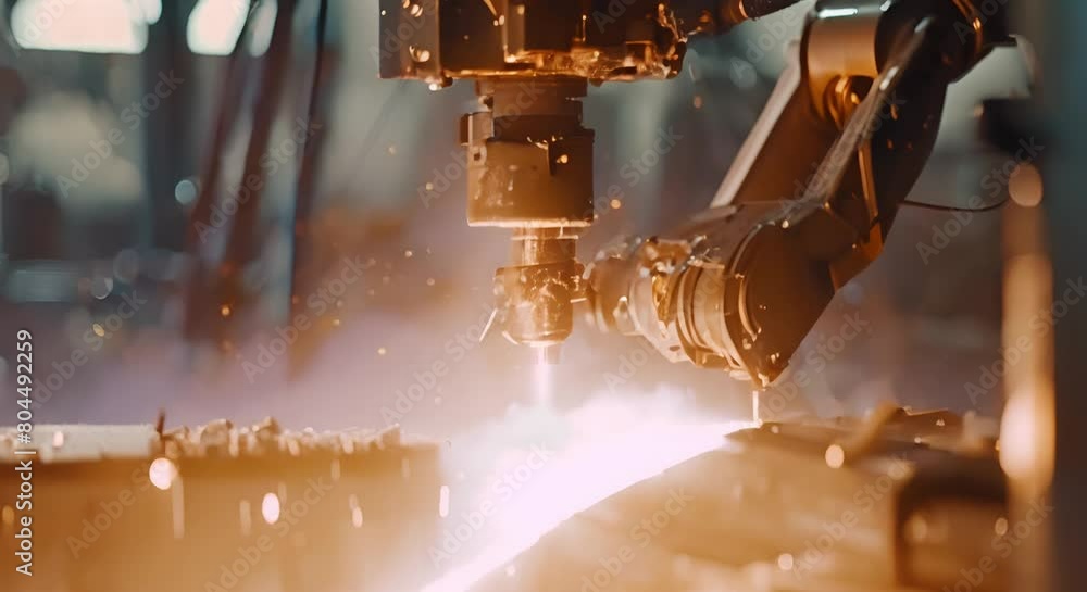 Aufkleber robot arm assembly in factory workshop with sparks generated during production. concept industrial r