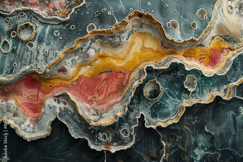Poster mesmerizing fluid art with vibrant yellow, red, and white patterns creating an abstract background