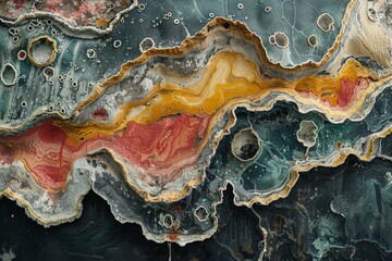 Obraz premium Mesmerizing fluid art with vibrant yellow, red, and white patterns creating an abstract background