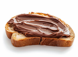 Toast with chocolate butter on a white background. Bread with brown nut paste