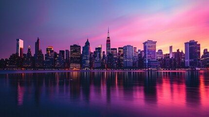 Fototapeta na wymiar Colorful abstract artwork of the New York skyline at sunrise