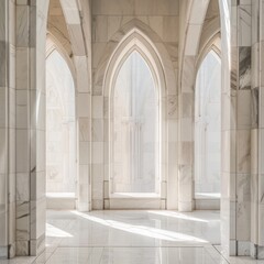 Obraz premium Cathedral transept with clean white marble minimalist arches defining sacred space