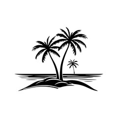 Obraz premium Coconut trees on an island by the sea black and white background vector illustration