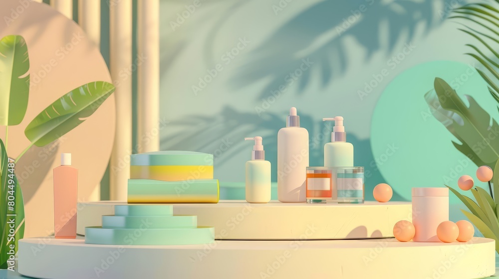 Poster create a 3d rendering of a beauty product display