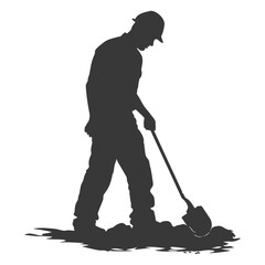 silhouette miner using pickaxe in action full body black color only