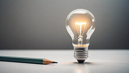 pencil-drawn lightbulb on white background symbolizes innovation, creativity. Illumination in minimalistic setting