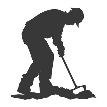 recommend clip art: silhouette miner using pickaxe in action full body black color only