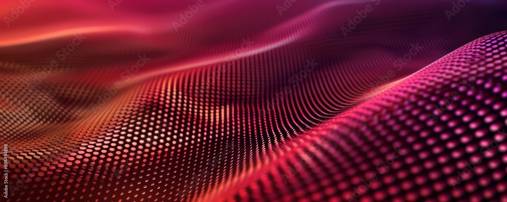 Poster Create a seamless looping animation of a glowing pink and red particle wave with a subtle halftone pattern