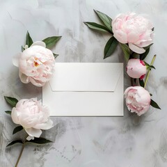 Exquisite peony flowers frame a blank note waiting for your message.